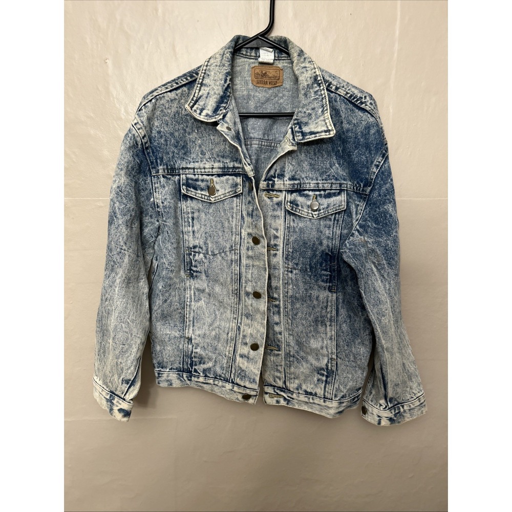 Mens Sierra‎ West Medium Vintage 80's Stone Washed Bleach Jean Jacket